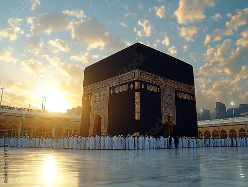 Kaaba at Sunset: A Serene Islamic Architectural Masterpiece