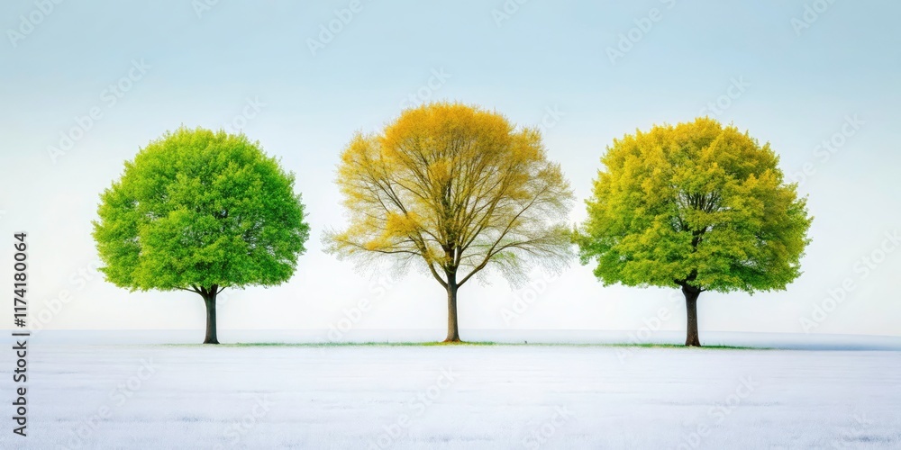 Minimalist photography: three trees, stark and simple, on a pure white background. Minimalist photography: three trees, stark and simple, on a pure white background.