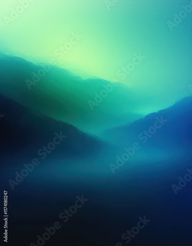 Serene abstract landscape with blue and green gradients soft light diffusion calmness nature