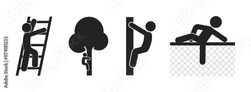Bundle set pictogram sign : do not climb fence, tree, ladder for security and safety industrial label