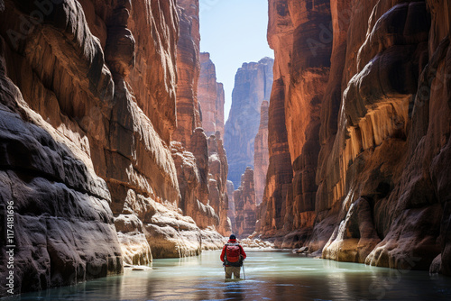 Exalting profound interplay between a majestic canyon and its resolute river, it magnificently encapsulates indomitable power of water and extraordinary tapestry of life that flourishes within its hal photo