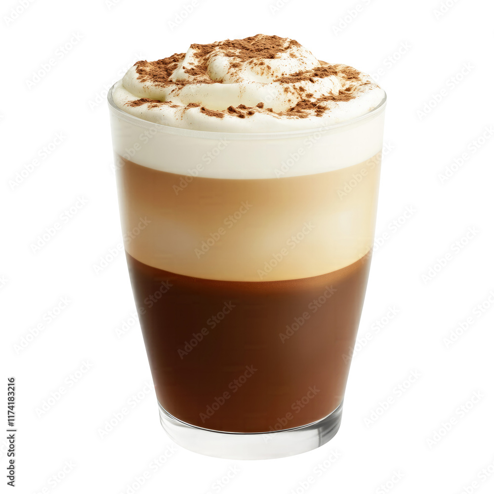 glass of cappuccino with milk foam isolated on transparent white background, clipping path glass of cappuccino with milk foam isolated on transparent white background, clipping path