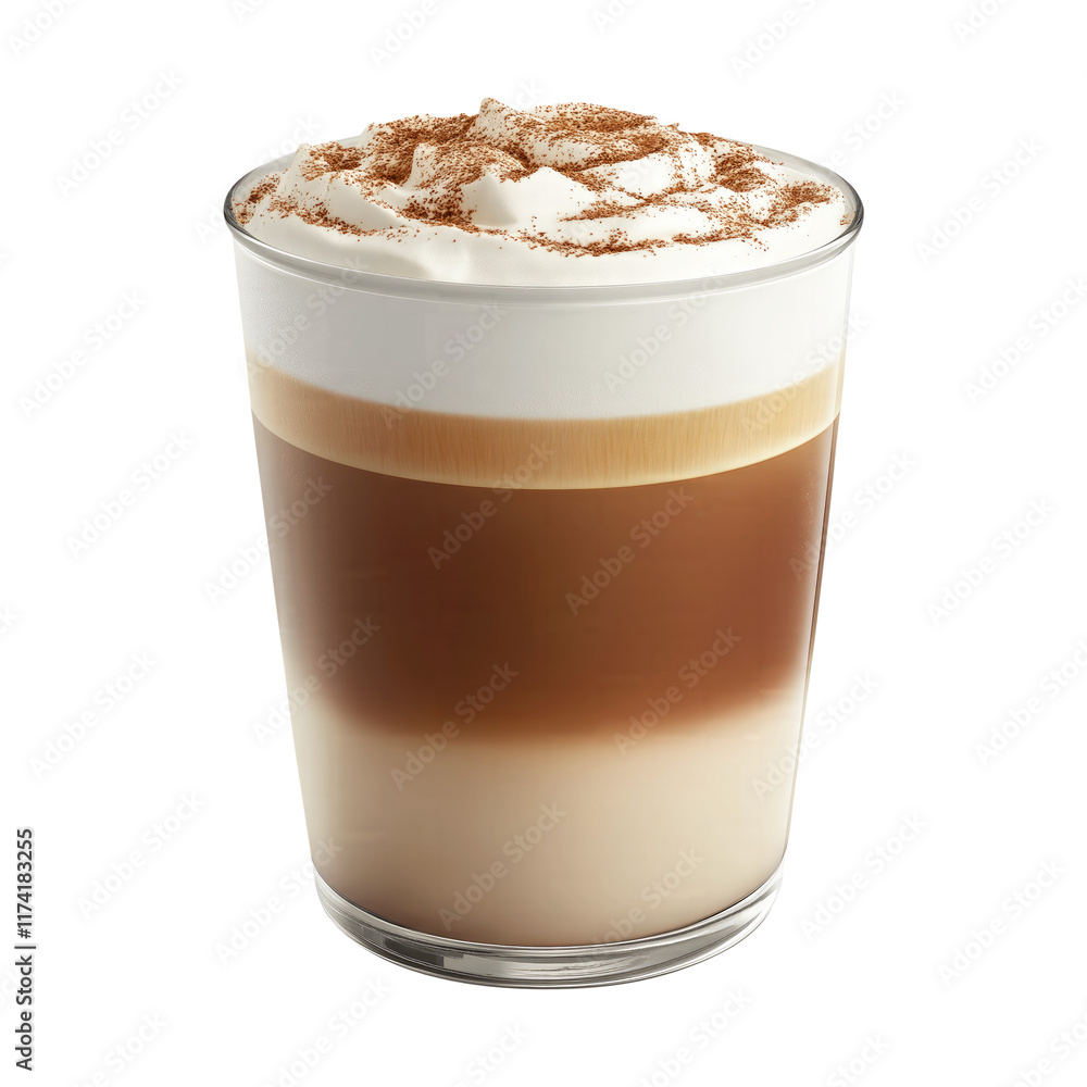 glass of cappuccino with milk foam isolated on transparent white background, clipping path glass of cappuccino with milk foam isolated on transparent white background, clipping path
