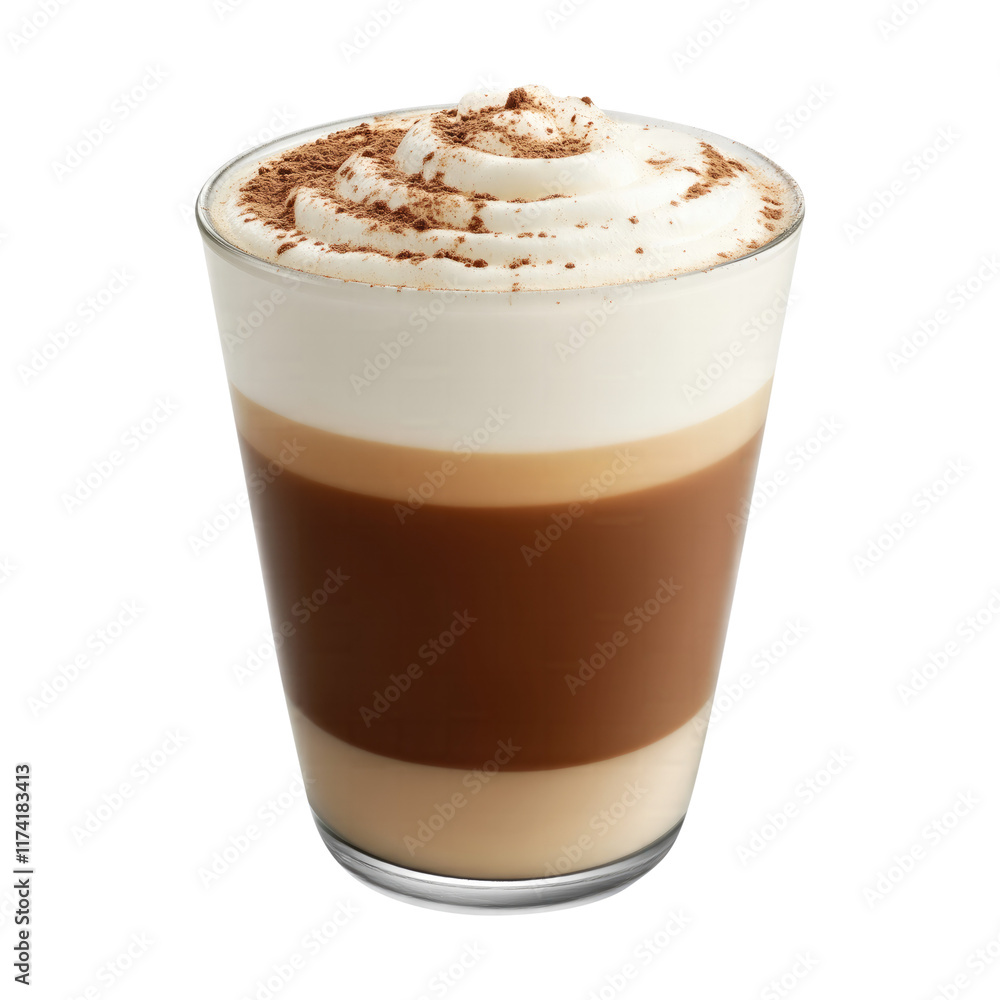 glass of cappuccino with milk foam isolated on transparent white background, clipping path glass of cappuccino with milk foam isolated on transparent white background, clipping path