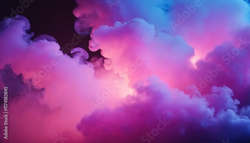 Vibrant Colorful Smoke Billowing from Empty Wooden Table on Dark Background.