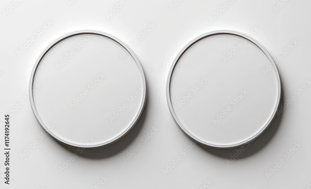 Blank Round Adhesive Stickers Mockup with Curved Corners, Empty Circle Label, Simple Modern Design Blank Round Adhesive Stickers Mockup with Curved Corners, Empty Circle Label, Simple Modern Design