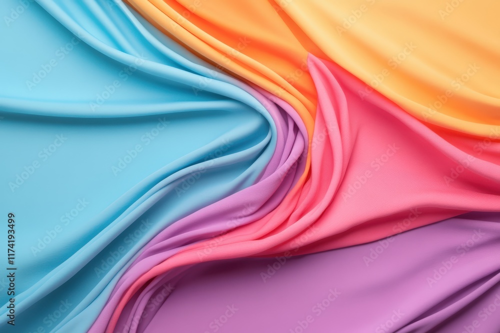 Vibrant multicolored fabric drapery in dynamic wave pattern Vibrant multicolored fabric drapery in dynamic wave pattern