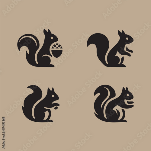 Squirrel logo icon vector illustration Vector logo Squirrel Animal black Set of Squirrel Logo. Icon design. Template elements