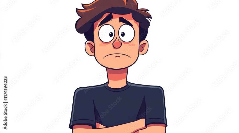 Sad Young Man with Crossed Arms - Cartoon Illustration Sad Young Man with Crossed Arms - Cartoon Illustration