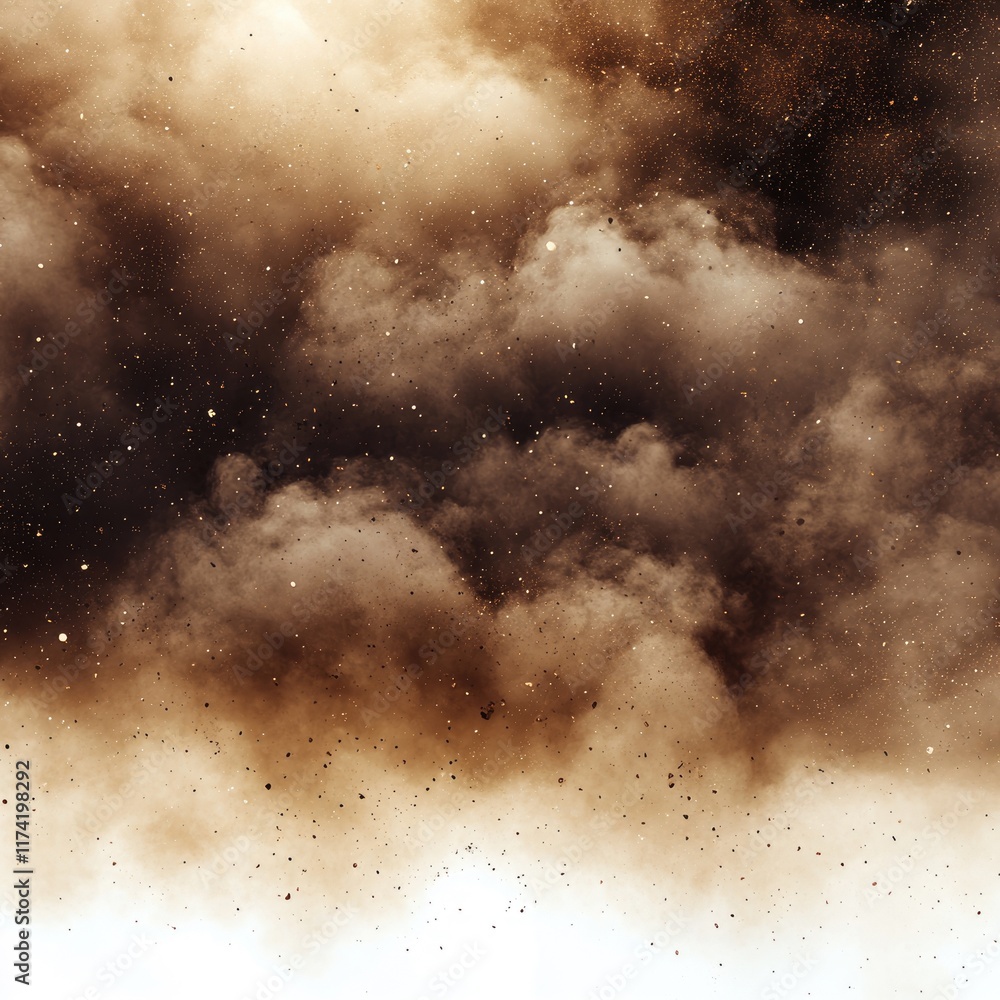 Abstract image of brown smoke or dust cloud with golden particles, resembling a cosmic scene. Abstract image of brown smoke or dust cloud with golden particles, resembling a cosmic scene.