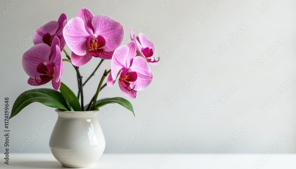 Naklejka premium Intricate orchid & calla lily display, minimalist vase , sophisticated, exotic, clean