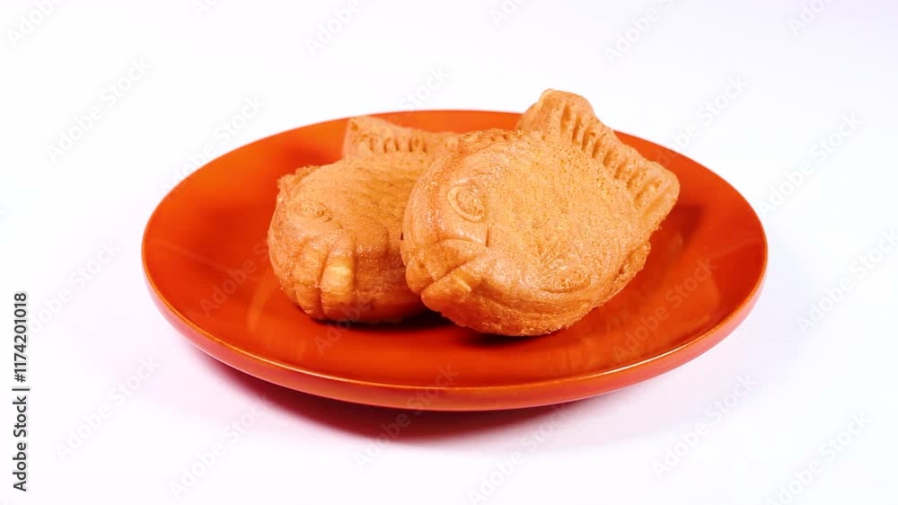 皿の上のミニ鯛焼き 回転 皿の上のミニ鯛焼き 回転