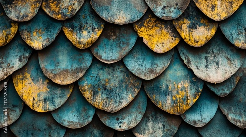 Wallpaper Mural Teal and Gold Metal Scales Texture Background Torontodigital.ca