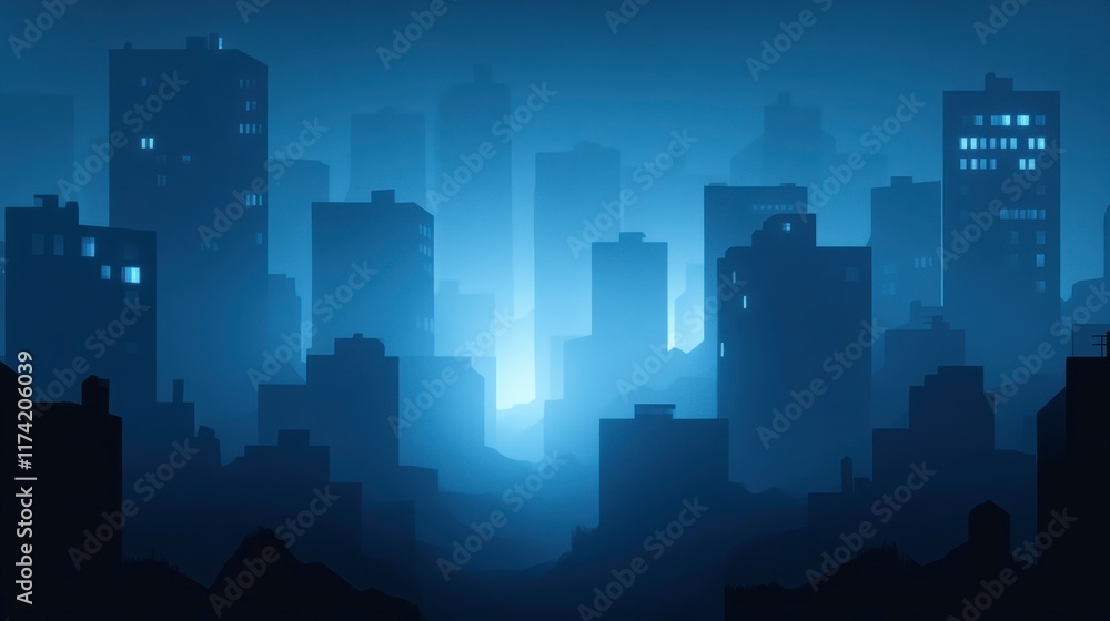 Dramatic City Skyline with Smog and Lighting Effects Dramatic City Skyline with Smog and Lighting Effects