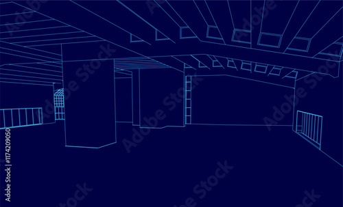 Outline of a large empty hangar. Vector illustration