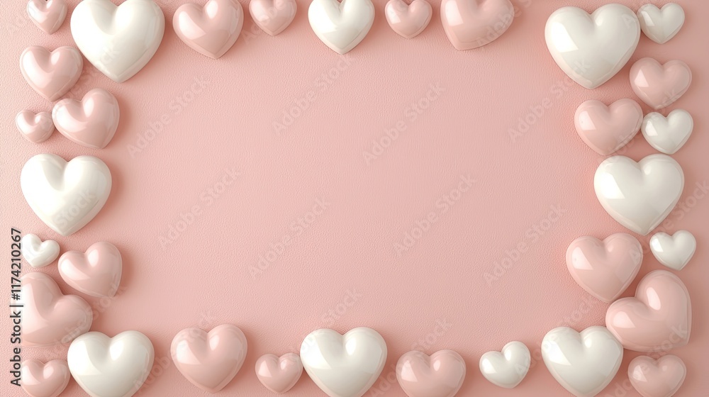 A decorative arrangement of hearts on a soft pink background, perfect for romantic themes. A decorative arrangement of hearts on a soft pink background, perfect for romantic themes.
