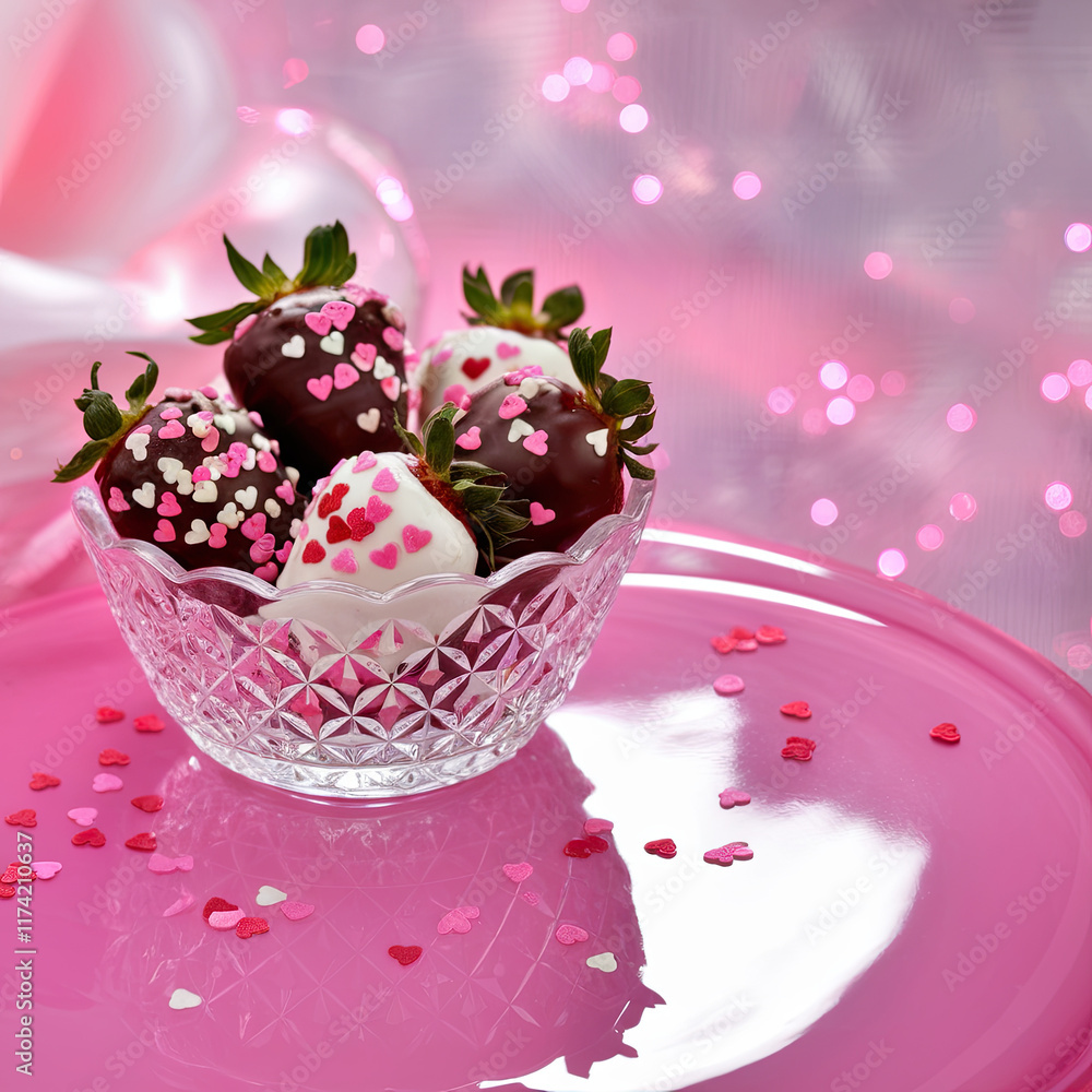 Delicious Chocolate Covered Strawberries with Pink Heart Sprinkles for Valentine s Day Delicious Chocolate Covered Strawberries with Pink Heart Sprinkles for Valentine s Day