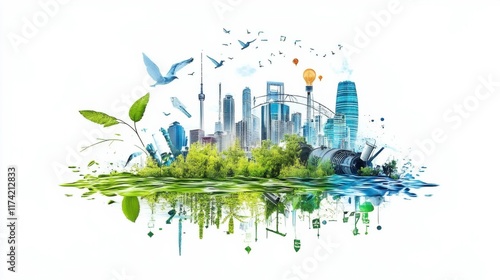 Futuristic Waste Management Concept with Urban Landscape