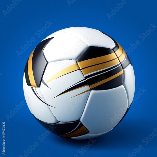 Stylish Soccer Ball: Gold and Black Design on White Panels photo