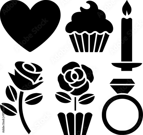 Wallpaper Mural Romantic Icons Set for Valentine's Day or Wedding Design Torontodigital.ca