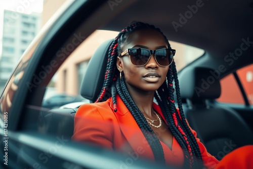 Stylish Woman in a Car.generative AI
