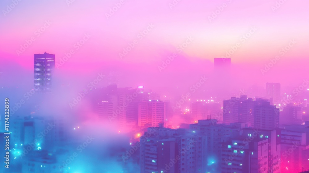 Obraz premium Vibrant City Skyline in Smoggy Conditions