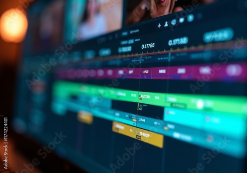 Digital editing interface showcasing timeline and audio levels in a creative workspace