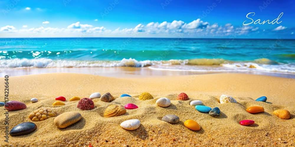 Sandy Beach Rocks Pebbles Bright Colors Sharp Focus Sandy Beach Rocks Pebbles Bright Colors Sharp Focus