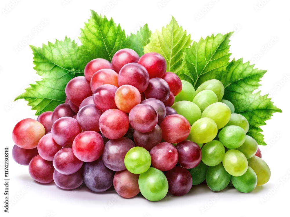 Isolated PNG of vibrant red and green grapes, rendered in a watercolor tilt-shift style, AI creation. Isolated PNG of vibrant red and green grapes, rendered in a watercolor tilt-shift style, AI creation.