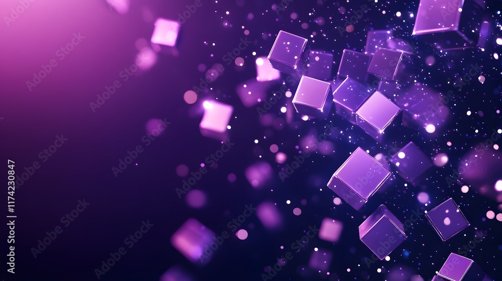 Abstract technology background features a mesmerizing display of purple cube lights, creating a futuristic and dynamic atmosphere Abstract technology background features a mesmerizing display of purple cube lights, creating a futuristic and dynamic atmosphere