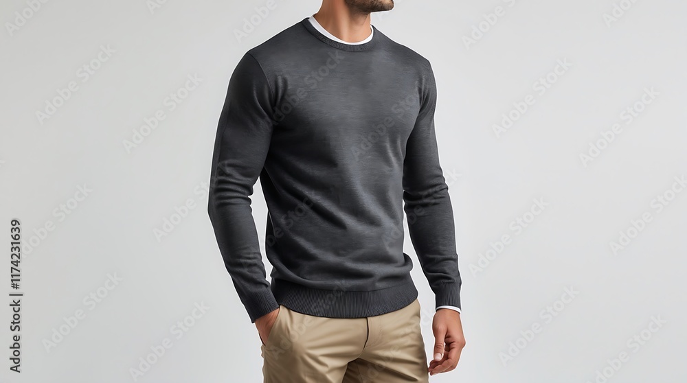Dark Grey Merino Wool Crew Neck Jumper for Men Dark Grey Merino Wool Crew Neck Jumper for Men