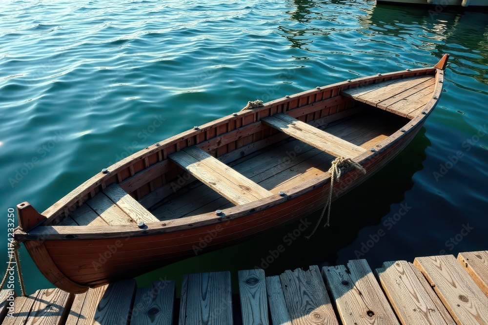 Old wooden boat on dock with weathered wooden planks and ropes, rope, outdoor, weathered Old wooden boat on dock with weathered wooden planks and ropes, rope, outdoor, weathered