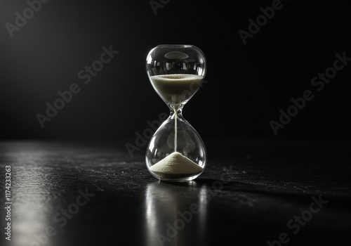 Classic Hourglass with Flowing Sand on Reflective Surface