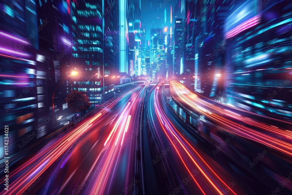 Obraz premium Flawless Picture of a Futuristic Cityscape with Vibrant Light Trails