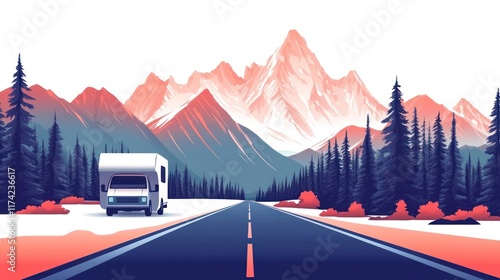 Campervan parked on scenic mountain road. (1)