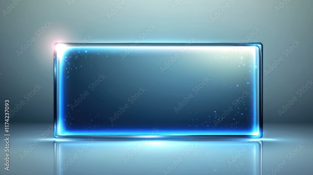Fototapeta premium Glowing blue rectangle glass frame.