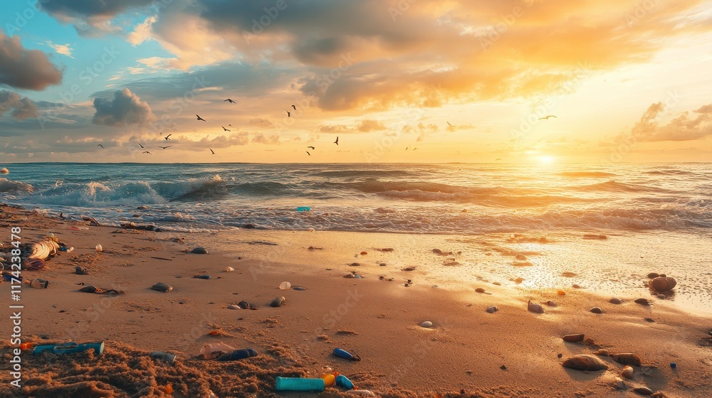 Pollution Impact in Coastal Areas at Sunset Pollution Impact in Coastal Areas at Sunset