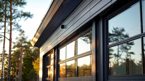 Wallpaper Mural This Scandinavian-inspired residence features sleek lines and large windows reflecting the surrounding nature during golden hour Torontodigital.ca