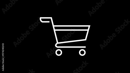 White shopping trolley icon on black background. Online shop flat icon. con for design. Shopping trolley icon.