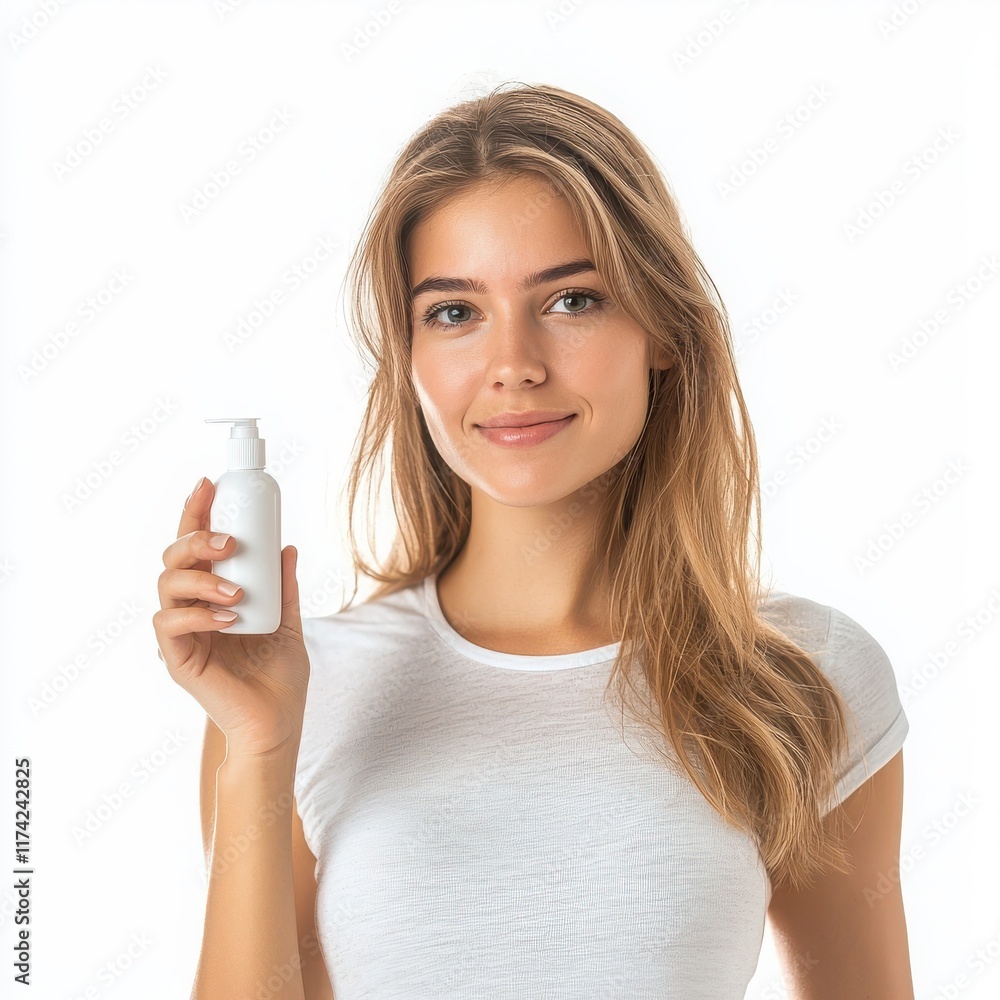 Young woman holding a hydrating mist spray. isolated on white background. Young woman holding a hydrating mist spray. isolated on white background.