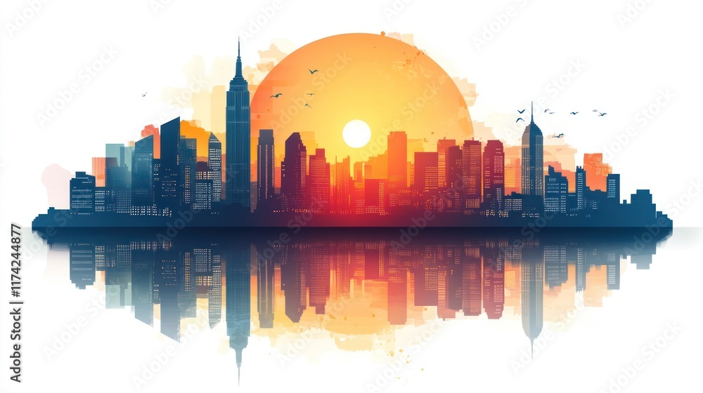 Obraz premium Cityscape sunset reflection.