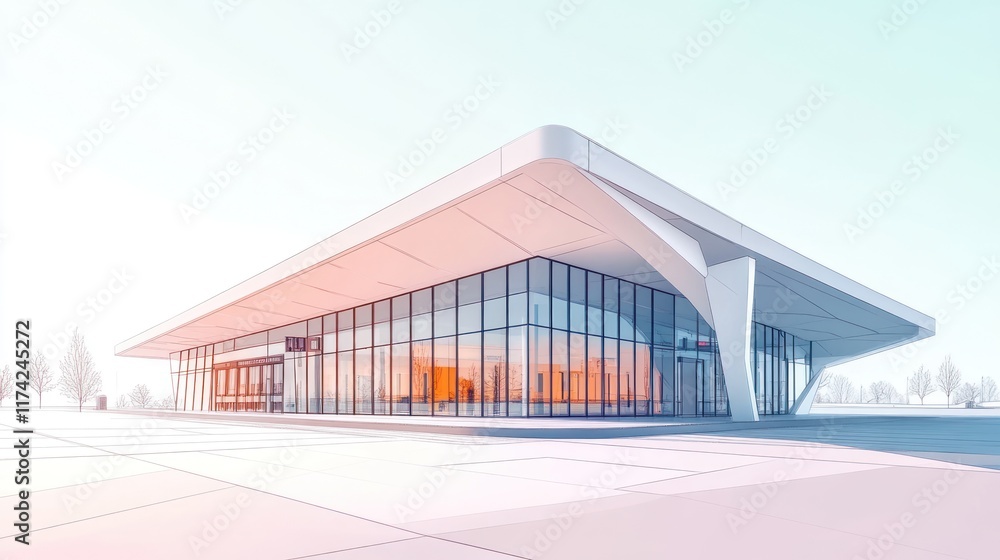 Obraz premium Modern architectural design of a glass building.