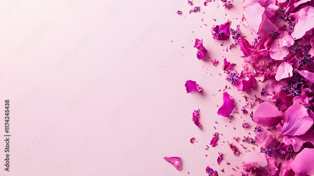 Vibrant Pink Petals and Flowers Artfully Scatter on a Soft Pink Background Creating a Lively and Colorful Floral Composition for Creative Projects Vibrant Pink Petals and Flowers Artfully Scatter on a Soft Pink Background Creating a Lively and Colorful Floral Composition for Creative Projects