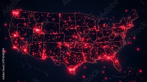 A map of the United States is lit up in red