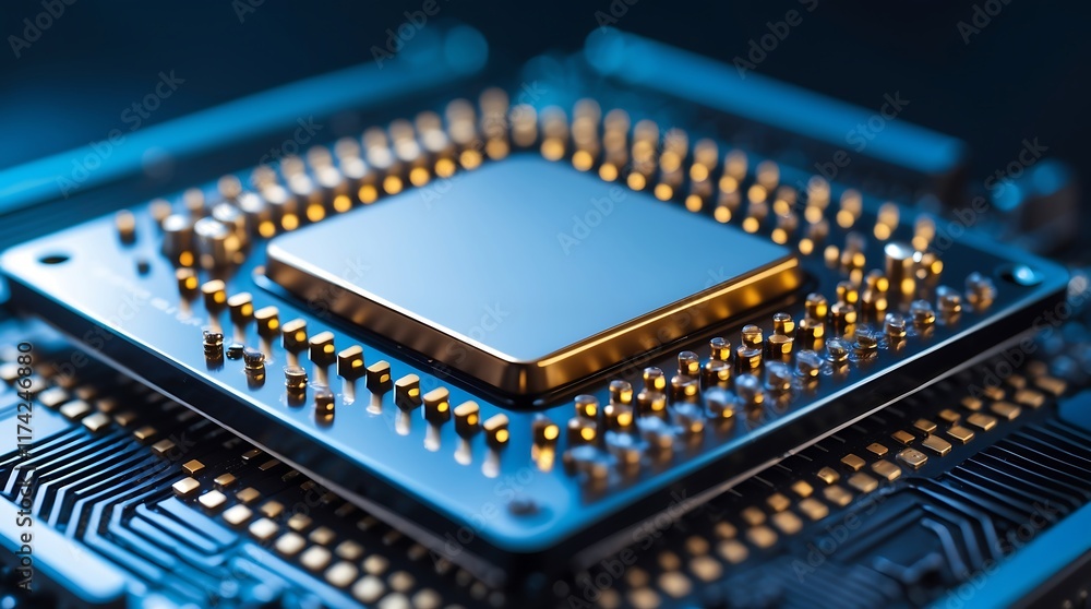 High-Tech Microchip: Close-up of Advanced Computer Processor High-Tech Microchip: Close-up of Advanced Computer Processor