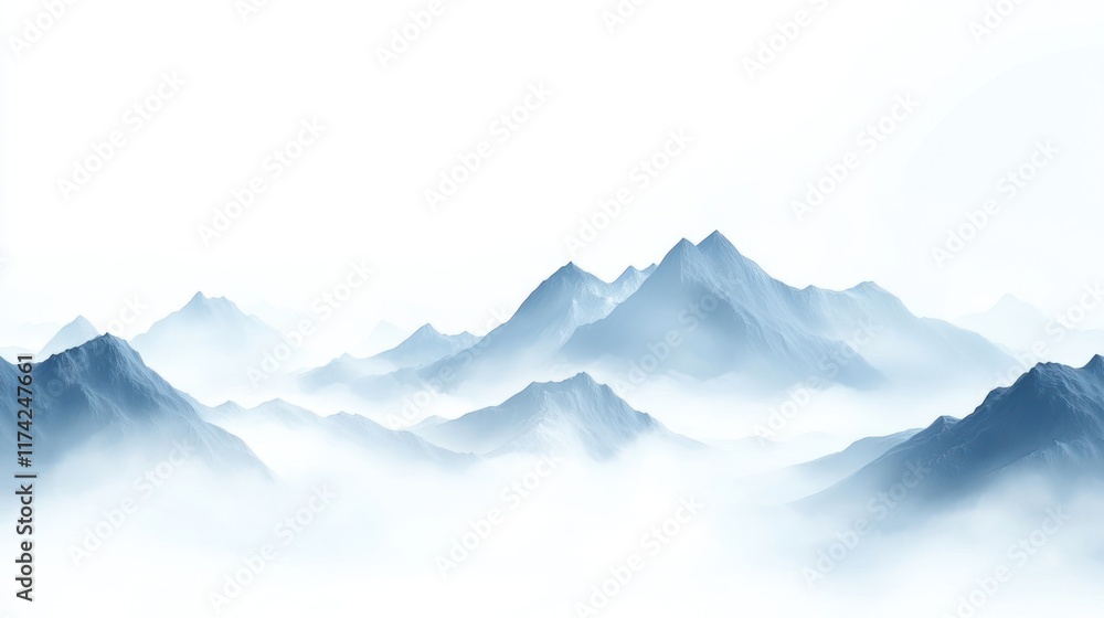 Serene Blue Mountains Enveloped In Misty Clouds Serene Blue Mountains Enveloped In Misty Clouds