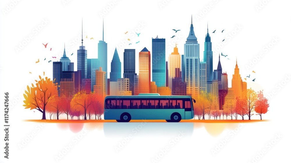 Obraz premium Autumnal New York City skyline with bus.