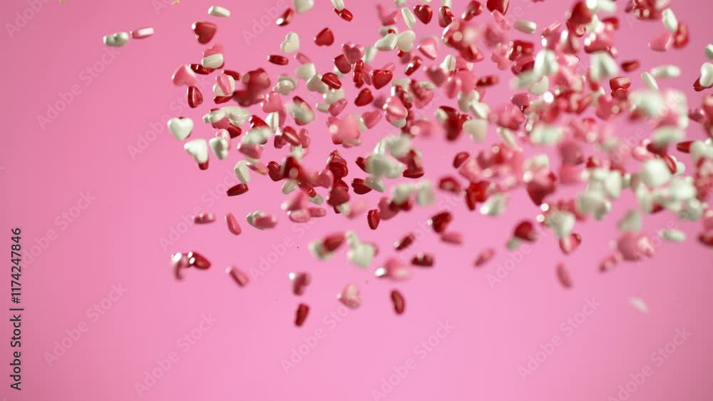 Valentine's Day sprinkles flying in slow motion Valentine's Day sprinkles flying in slow motion