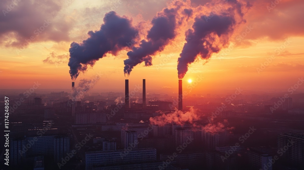 Urban Pollution Sources in Dramatic Lighting Urban Pollution Sources in Dramatic Lighting
