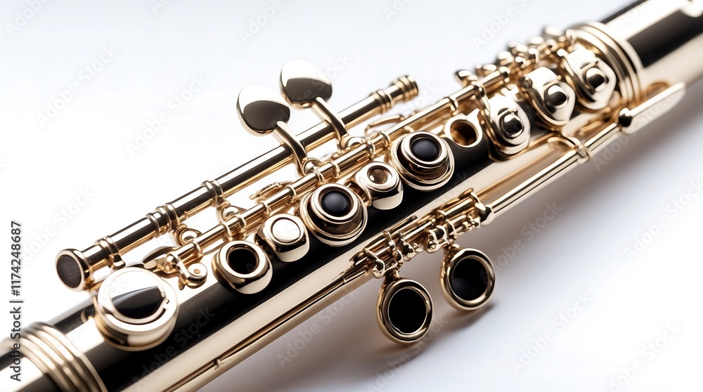 Fototapeta premium Close-up of a Gold Flute: Musical Instrument Detail